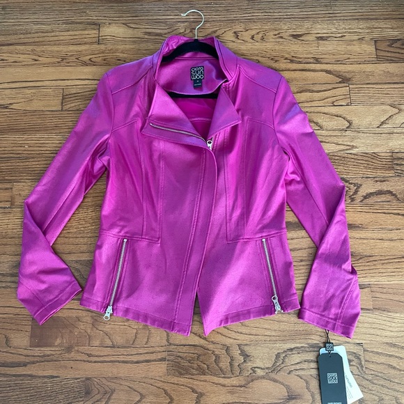Clara Sun Woo Jackets & Coats Clara Sun Woo Liquid Leather Magenta Fuschia Jacket Womens